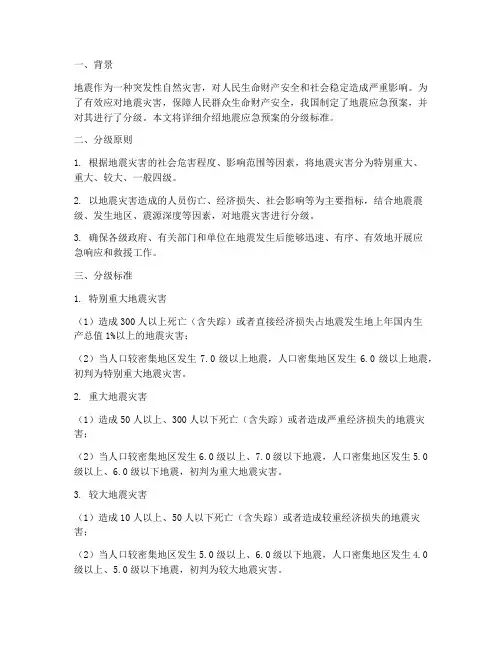 地震应急预案分级标准