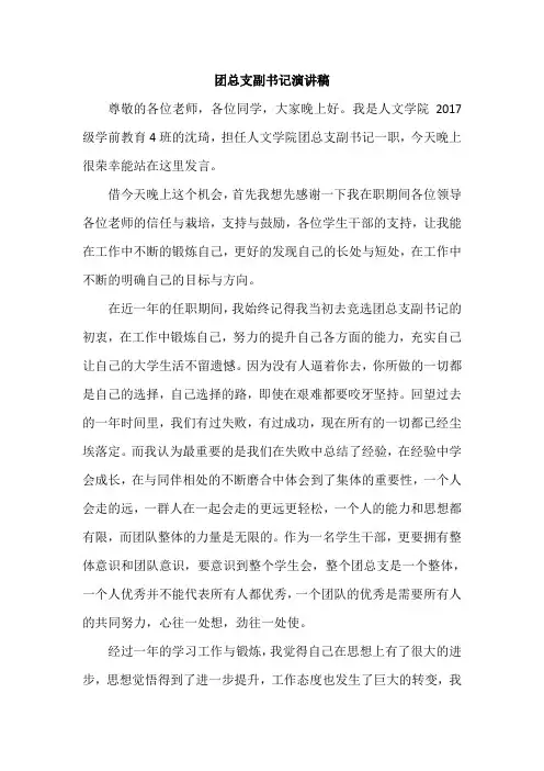 团总支副书记演讲稿1