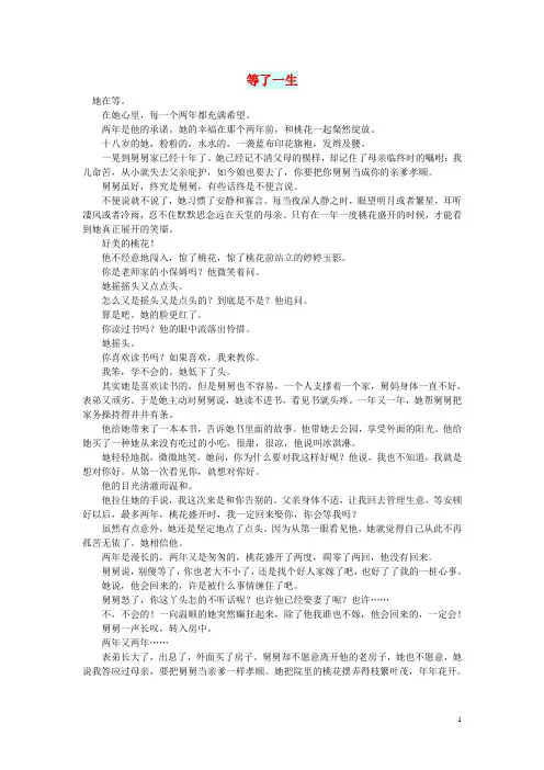 初中语文 小小说(人间情缘)等了一生