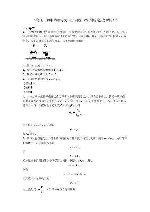 (物理)初中物理浮力专项训练100(附答案)含解析(1)