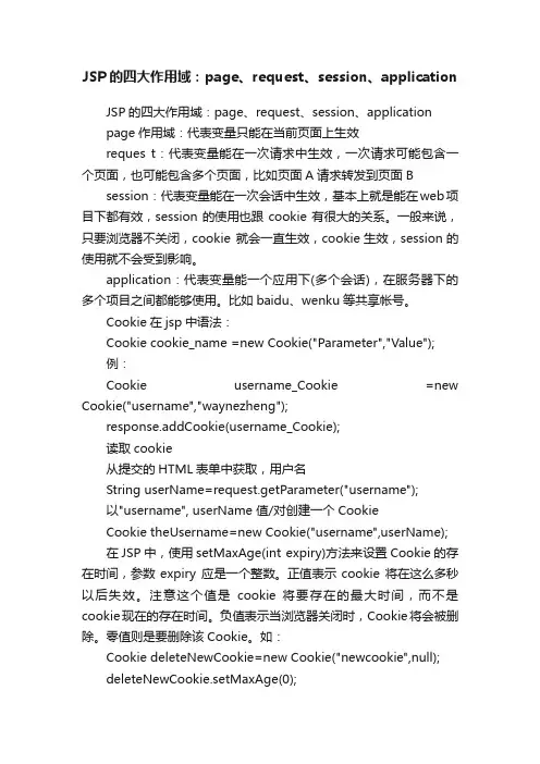 JSP的四大作用域：page、request、session、application