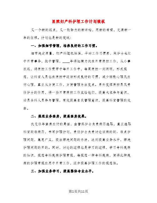 医院妇产科护理工作计划模板(三篇)