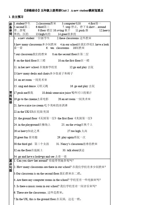 【单元热点难点】译林版(三起)英语五年级上册Unit 2  A new student 教材划重点