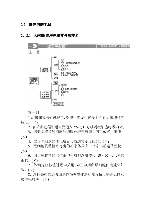 2020生物人教版选修3同步检测：2.2.1 动物细胞培养和核移植技术(Word版含解析)