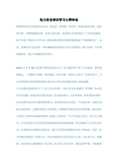 电力安全培训学习心得体会