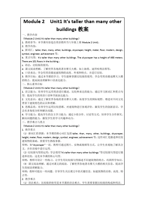 Module2Unit1It'stallerthanmanyotherbuildings教案