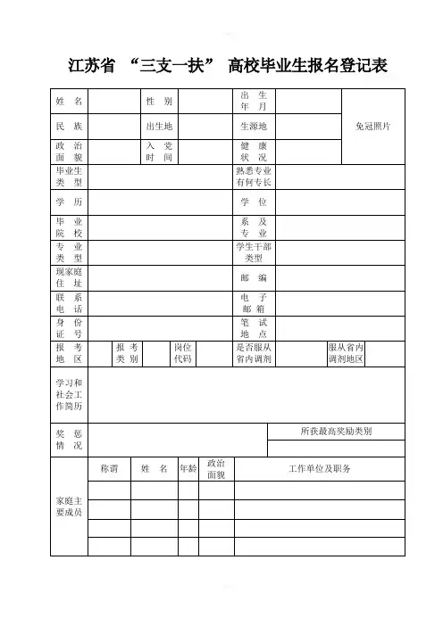 江苏三支一扶高校毕业生报名登记表