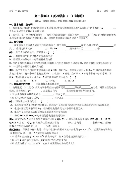 电场复习高中学案(山东重点高中)