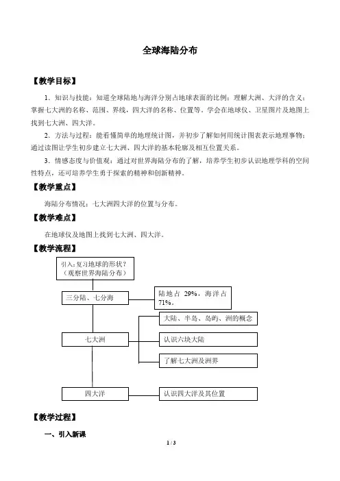 沪教版地理六年级(五四制)第二学期：2.1 全球海陆分布  教案