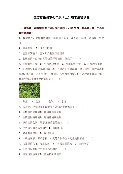 江苏省徐州市七年级(上)期末生物试卷(解析版)