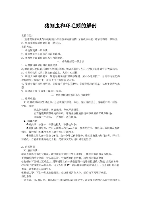 猪蛔虫和环毛蚓的解剖