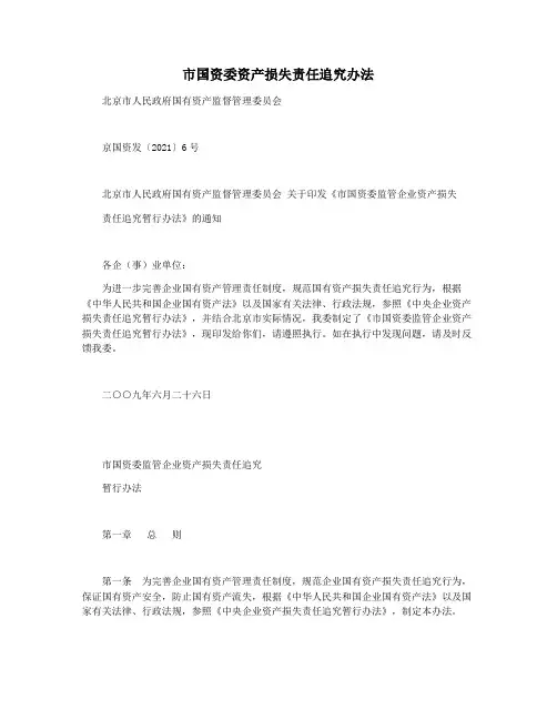 市国资委资产损失责任追究办法