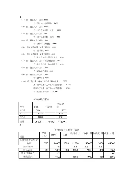 成本会计2答案