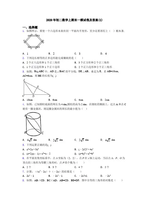 2020年初二数学上期末一模试卷及答案(1)