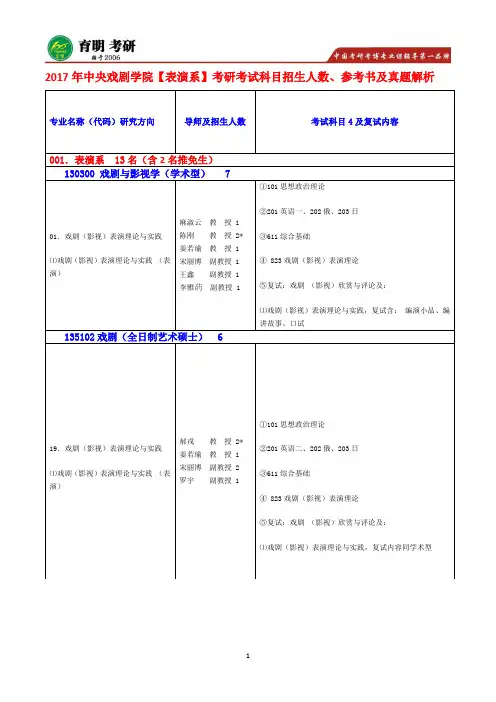 2017年中央戏剧学院表演系(学术型)考研专业课812戏剧理论复习重点资料。