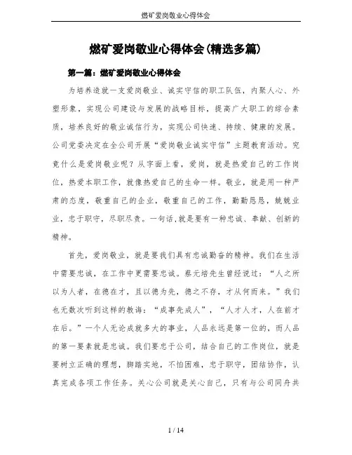 燃矿爱岗敬业心得体会