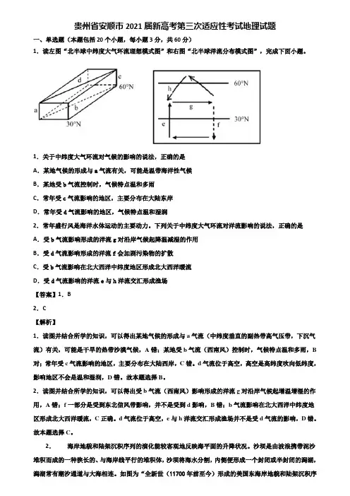 贵州省安顺市2021届新高考第三次适应性考试地理试题含解析