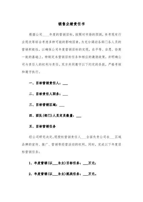 销售业绩责任书（四篇）