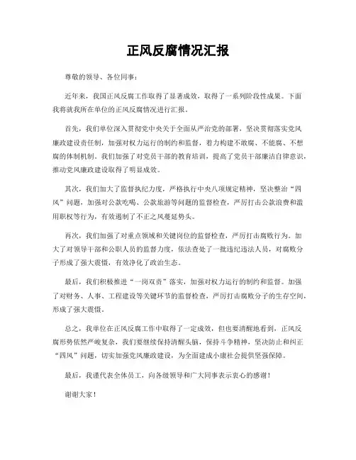 正风反腐情况汇报