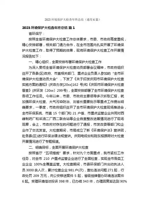 2023环境保护大检查年终总结（通用6篇）