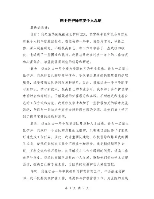 副主任护师年度个人总结