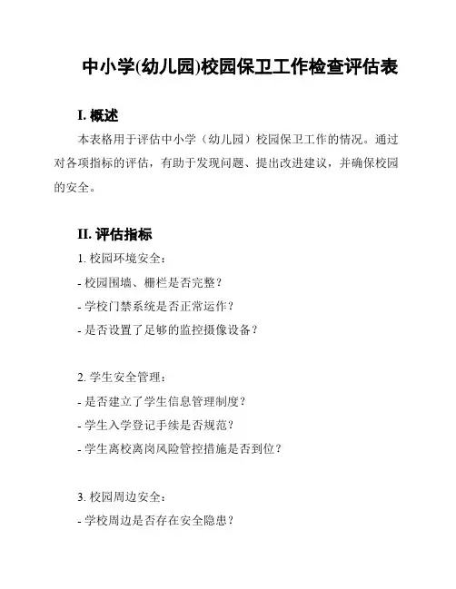 中小学(幼儿园)校园保卫工作检查评估表