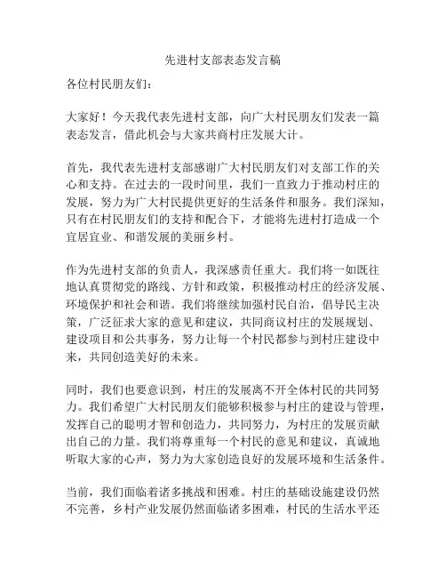 先进村支部表态发言稿