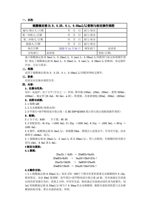 2020版《中国药典》硫酸滴定液配制与标定操作规程