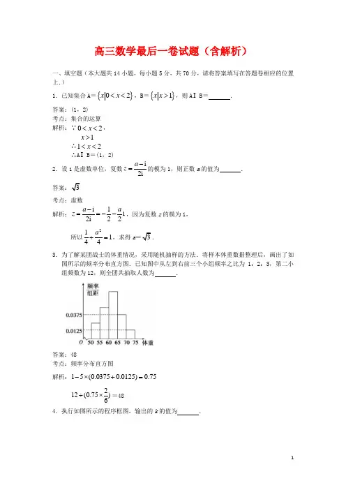 2020届高三数学最后一卷试题(含解析)