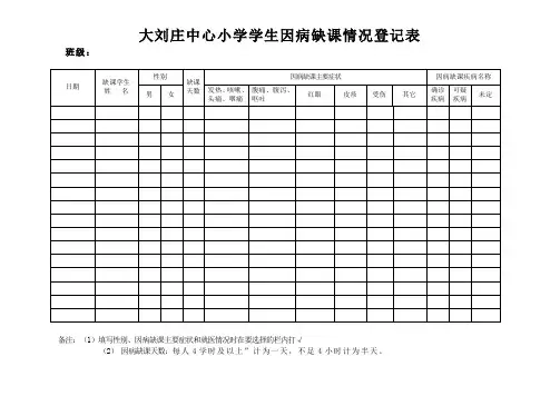 班级学生因病缺课情况每天登记表1