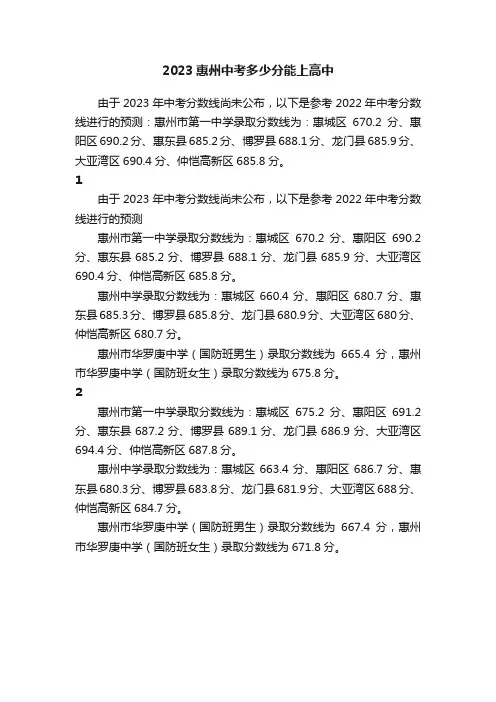 2023惠州中考多少分能上高中