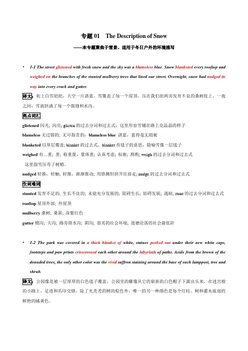高中英语续写素材-环境描写01 Snow读后续写素材之环境描写