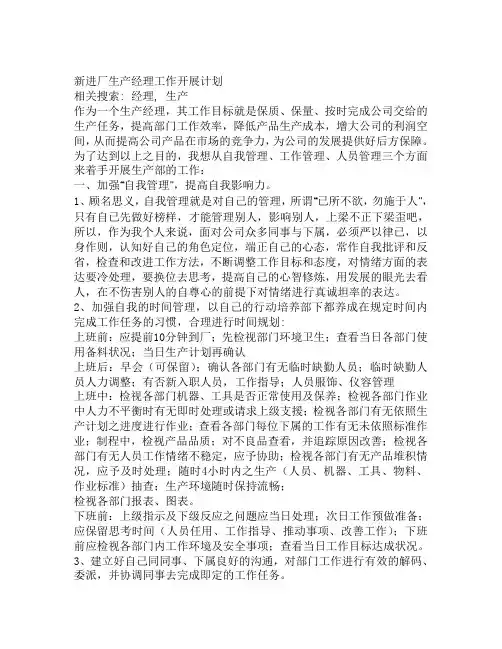 新进厂生产总监工作开展计划