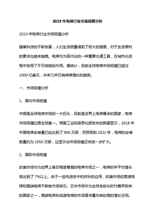 2023年电梯行业市场规模分析