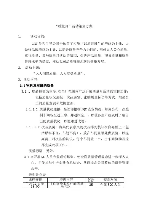 “质量月”活动策划方案 