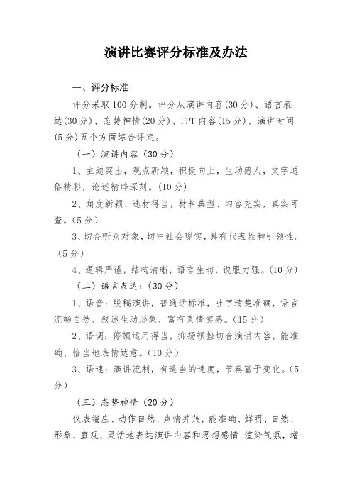演讲比赛评分标准及办法【模板】