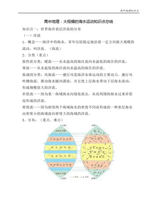 高中地理知识点：大规模的海水运动知识点总结