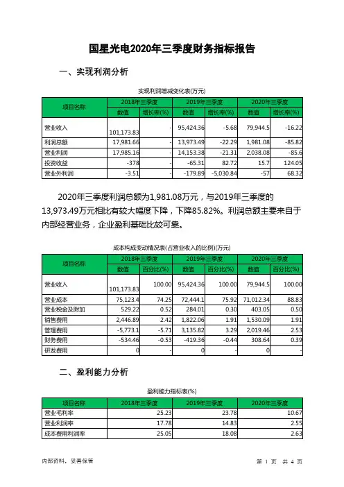 国星光电2020年三季度财务指标报告