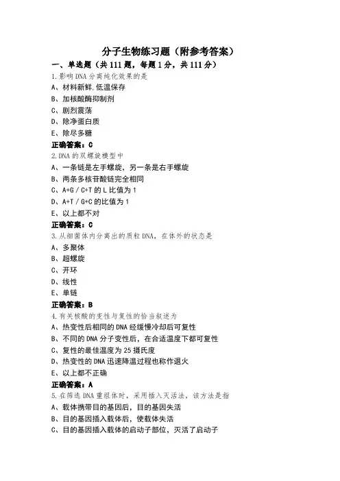 分子生物练习题(附参考答案)