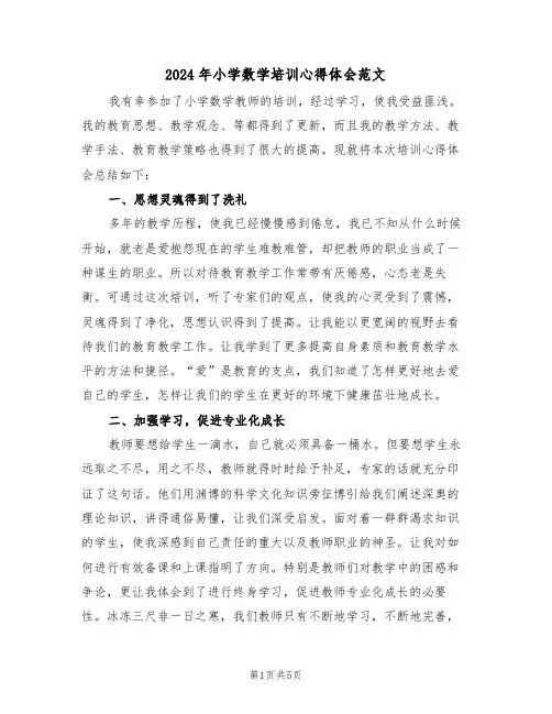 2024年小学数学培训心得体会范文(二篇)