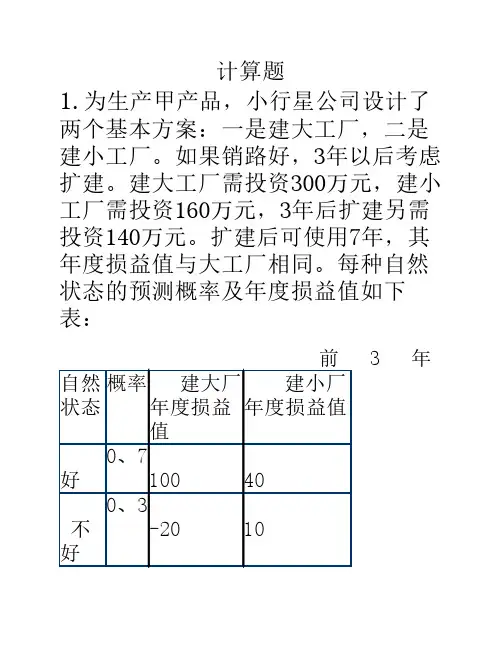 决策树练习题计算题