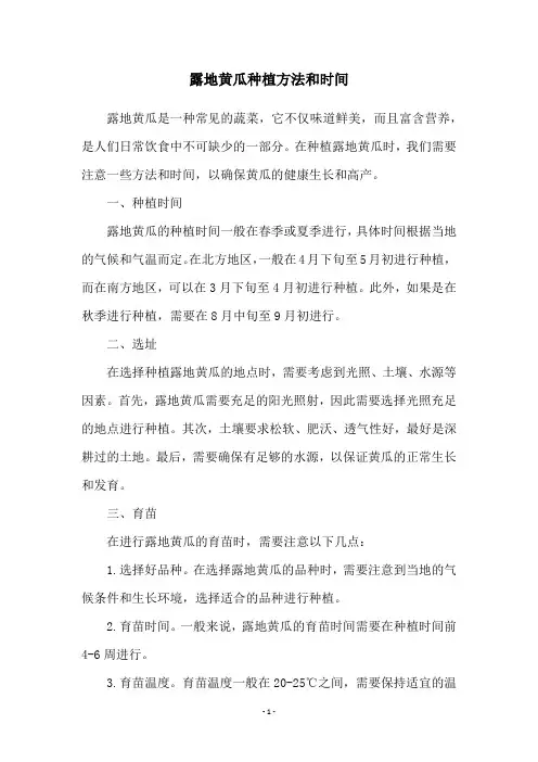 露地黄瓜种植方法和时间