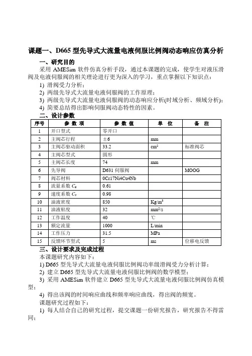 电液伺服比例阀动态响应仿真分析
