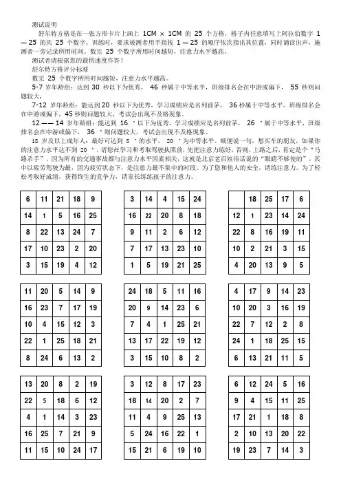 舒尔特方格及注意力训练方法