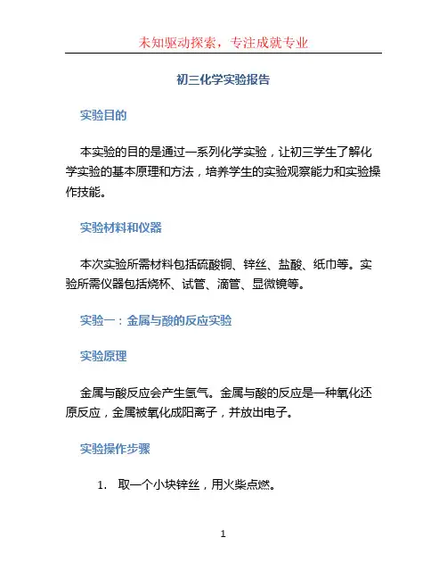 初三化学实验报告