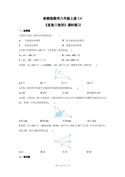 直角三角形 浙教版八年级数学上册同步练习(含答案)
