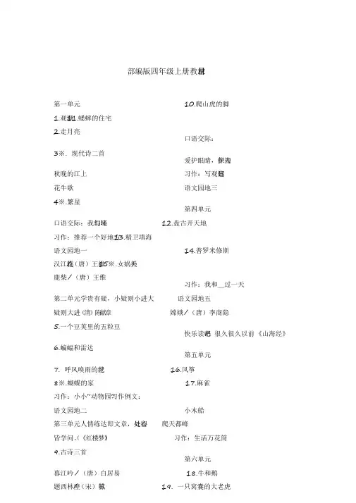 2020部编版小学语文四年级上册先周单元集体备课(全册)
