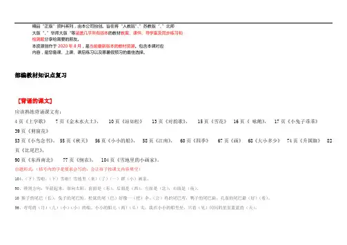 (部编人教版)2020年一年级语文上册：全册复习知识点(打印版)