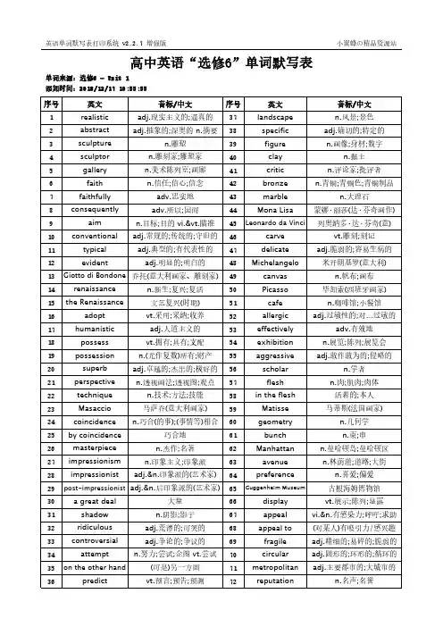 61_X6_高中人教版_2_英文+中文_选修6_英语词汇表单元单词表(双面打印)