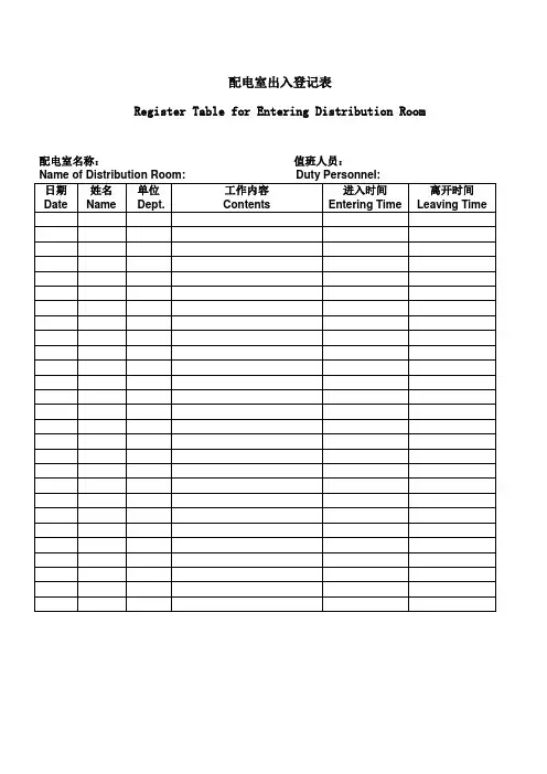 电气配电室及停、送电联系单及工作票